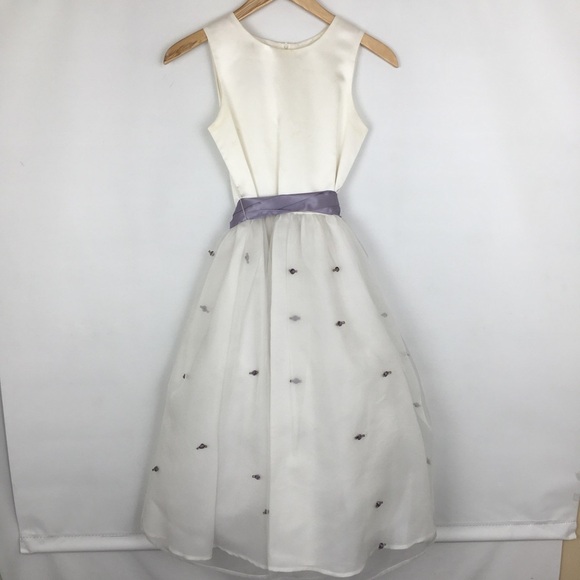 Us Angels The Organza Dress Girls Sz 12 White Purple Satin Floral Wedding Easter - Picture 1 of 15